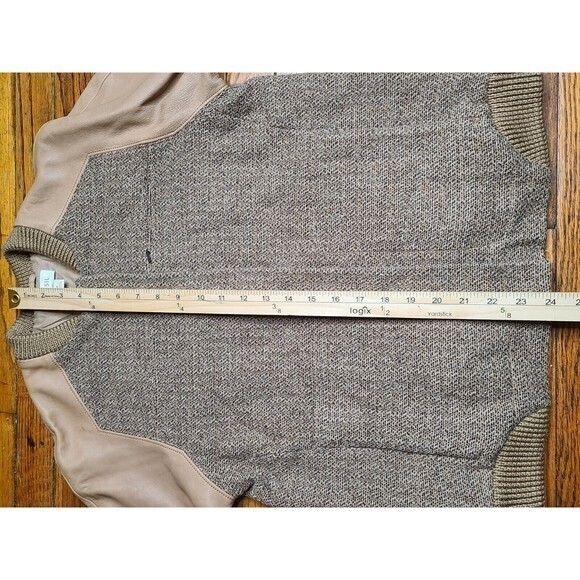 Fossil Mens Medium Bomber Jacket Brown Snap Up Full Zip Wool Silk Nylon C1 - Picture 7 of 8